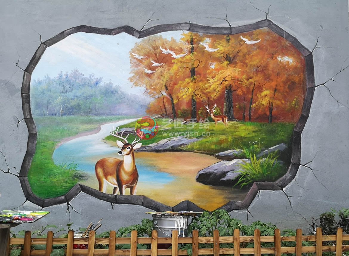 文化墻3D立體壁畫-鹿